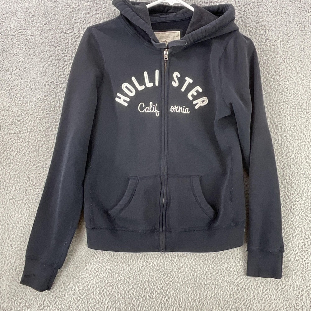 Hollister Hoodie Womens L Blue Full Zip Hooded Fleece Lined Pockets Logo